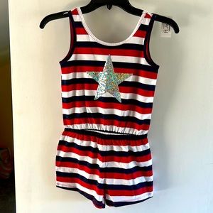The Children’s place striped red white and blue romper.